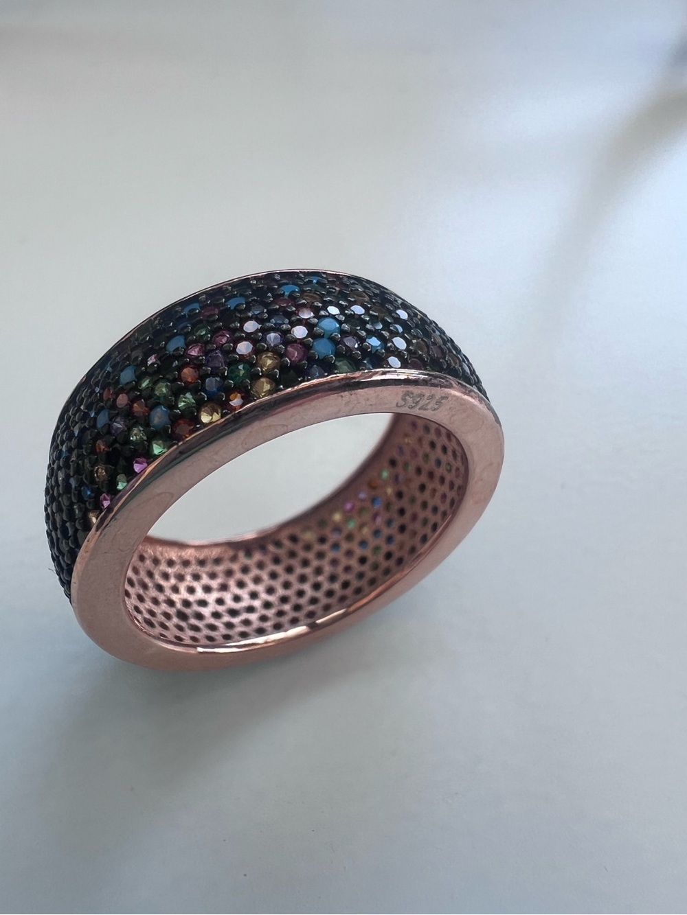 S925 Rose Gold  Multicolor Pavé Dome Ring